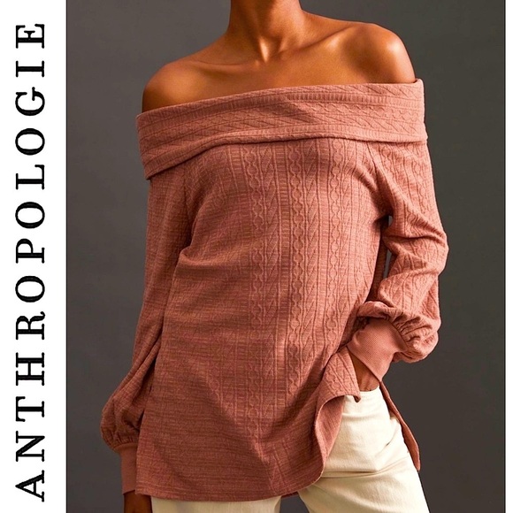 Anthropologie Off The Shoulder Pullover Copper Tunic Sweater Top Balloon Sleeve - Picture 1 of 15